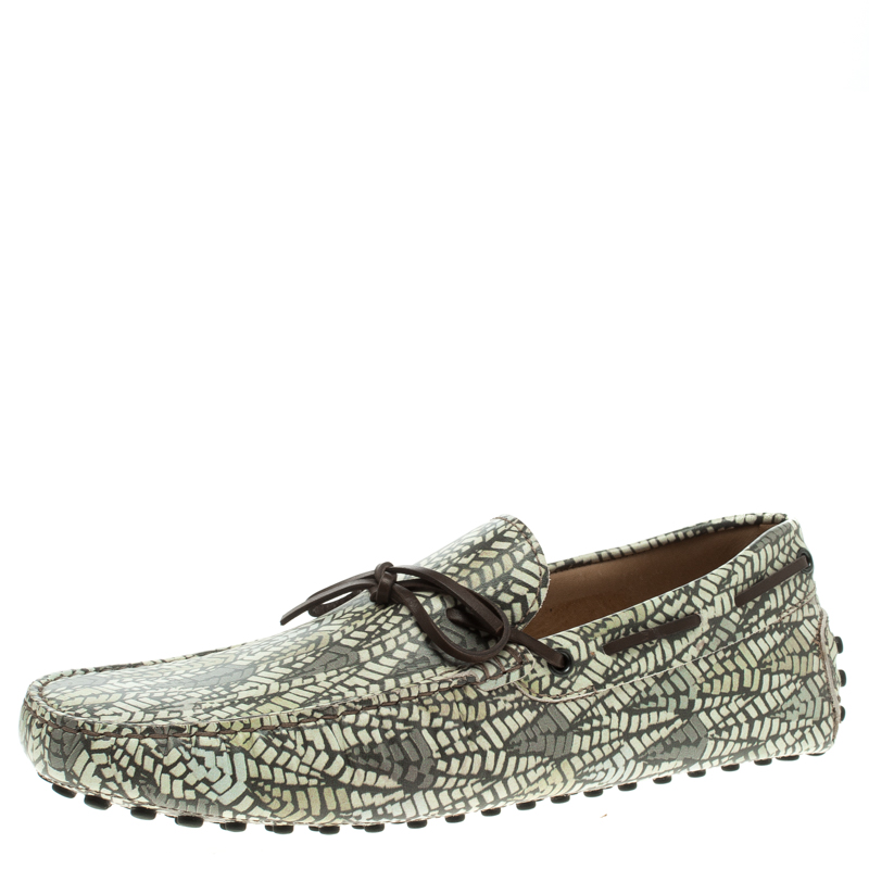 Pre Owned Tod's Green Abstract Print Leather Bow Loafers Size 42