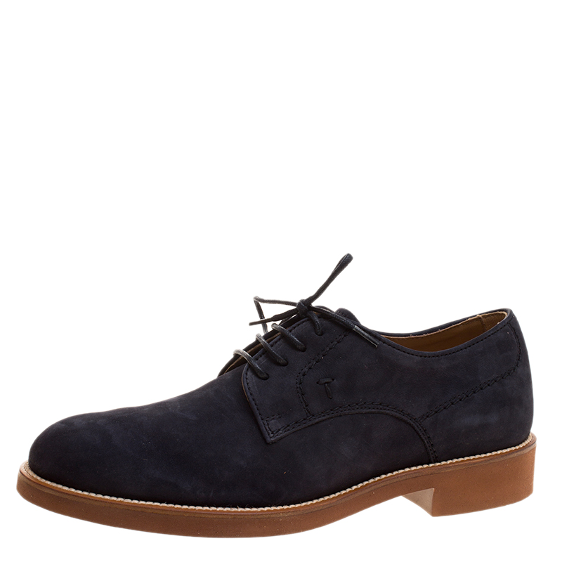 Pre Owned Tod's Navy Blue Suede Lace Up Derby Size 41