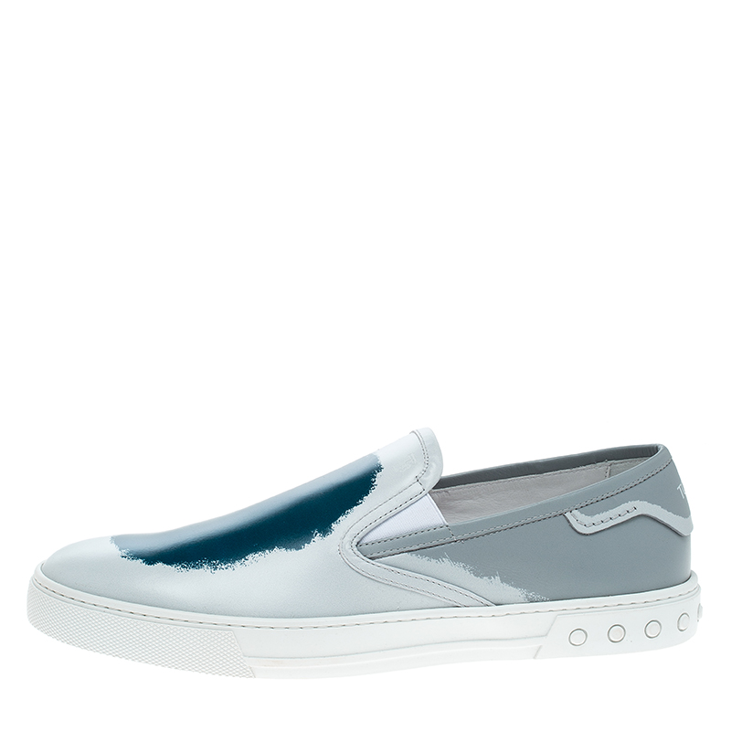 

Tod's Grey Leather Paint Splotch Slip On Sneakers Size