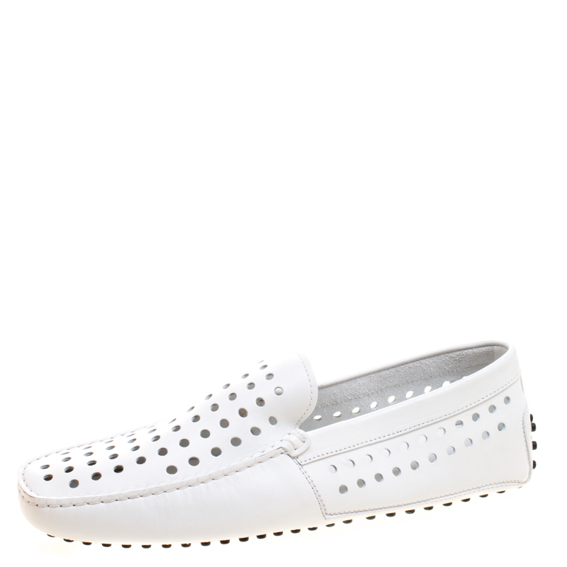 Pre Owned Tod's White Perforated Leather Loafers Size 43