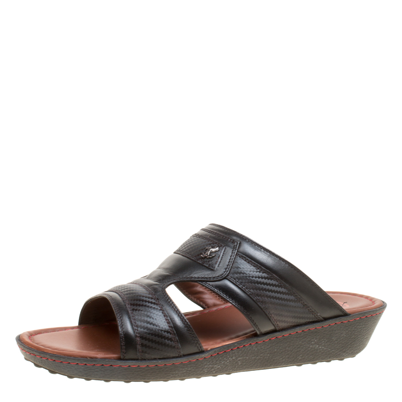 Pre Owned Tod's For Ferrari Limited Edition Black Leather Platform Slide Sandals Size 41.5