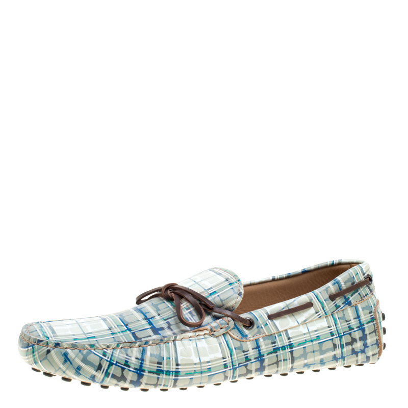Pre Owned Tod's Abstract Print Leather Bow Loafers Size 42.5