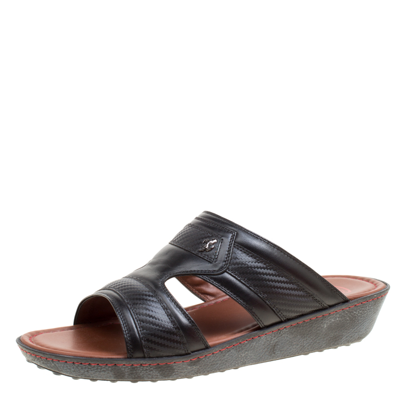 Tod's For Ferrari Limited Edition Black Leather Platform Slide Sandals Size 41.5