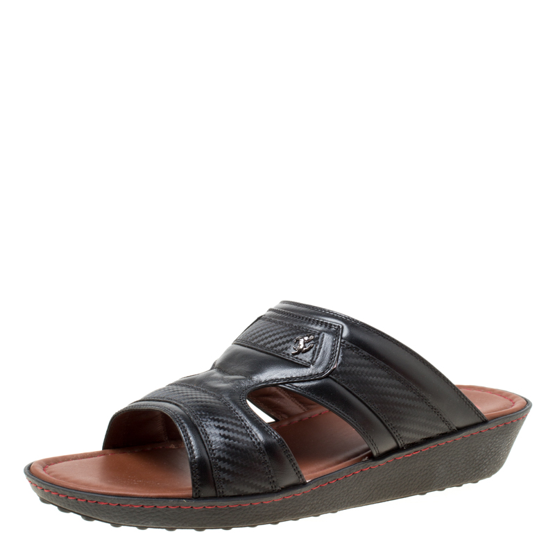 Pre Owned Tod's For Ferrari Limited Edition Black Leather Platform Slide Sandals Size 41