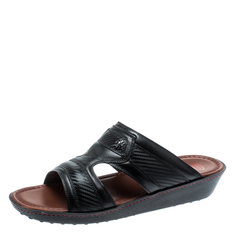 Tod's For Ferrari Limited Edition Black Leather Platform Slide Sandals Size 42.5