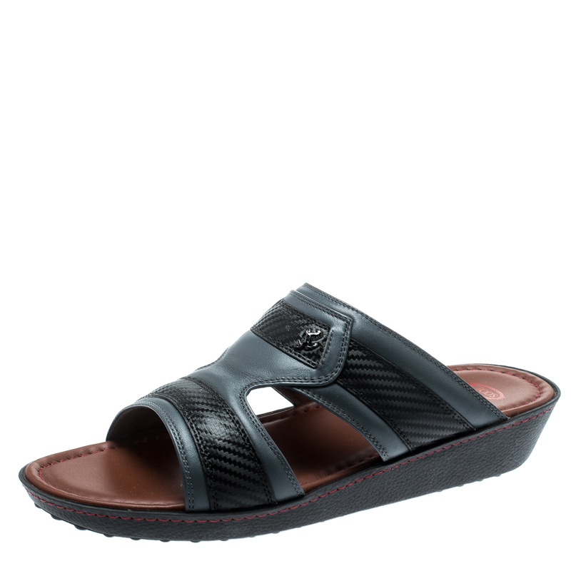 Tod's For Ferrari Limited Edition Grey Leather Platform Slide Sandals Size 41.5