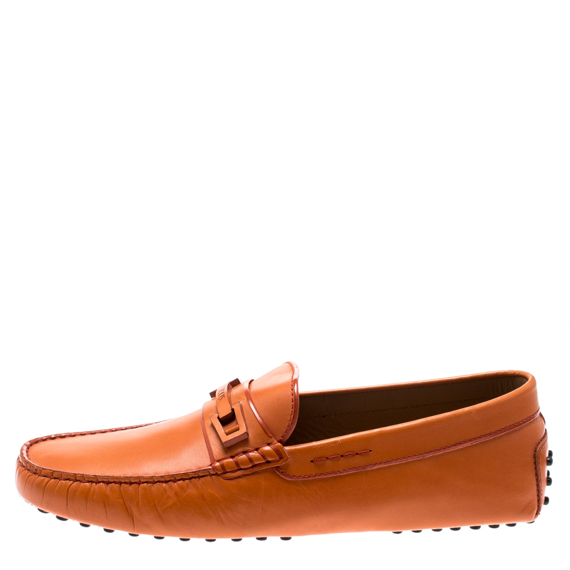 

Tod's Orange Leather Macro Clamp Loafers Size