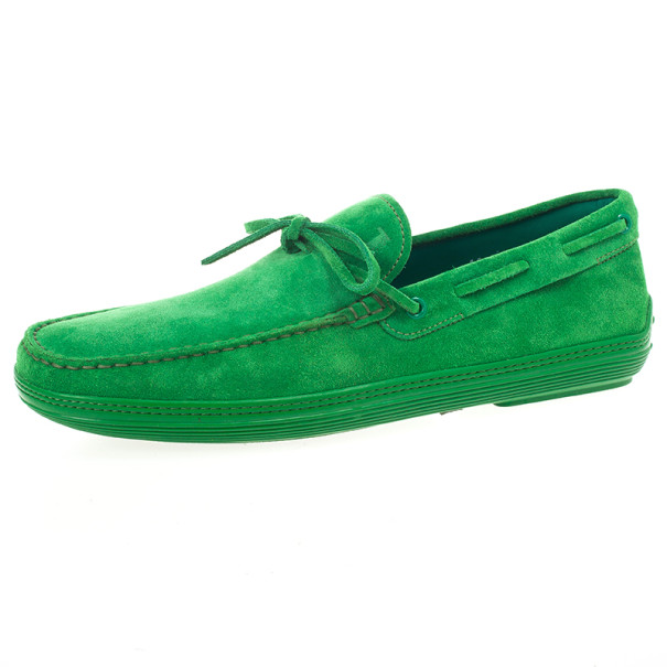 Pre Owned Tod's Green Suede Bow Loafers Size 44