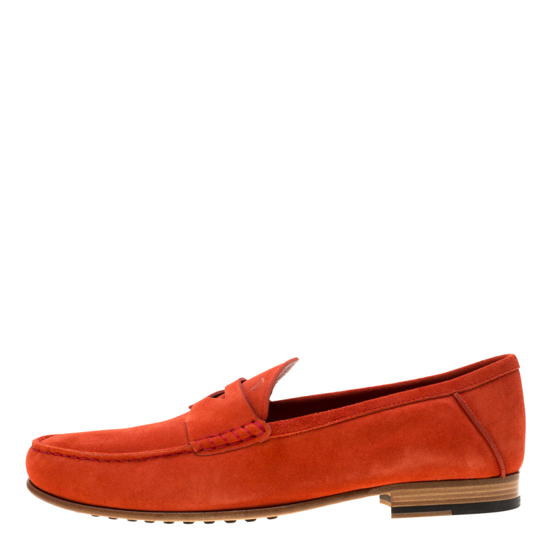 

Tod's Orange Suede Penny Loafers Size