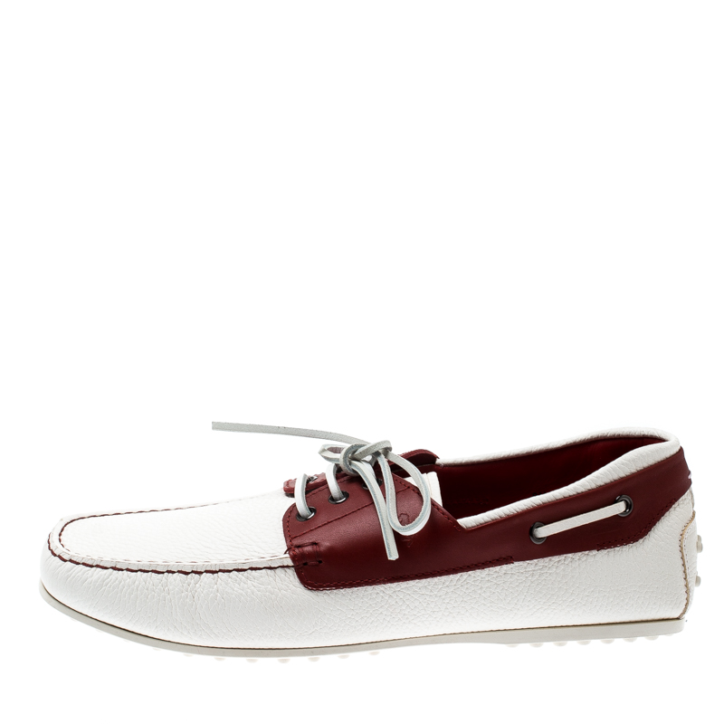 

Tod's For Ferrari Two Tone Leather Boat Loafers Size, White