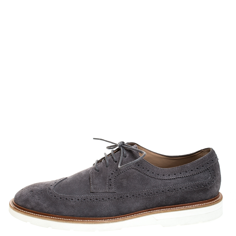 

Tod's Grey Brogue Suede Bucature Lace Up Derby Size
