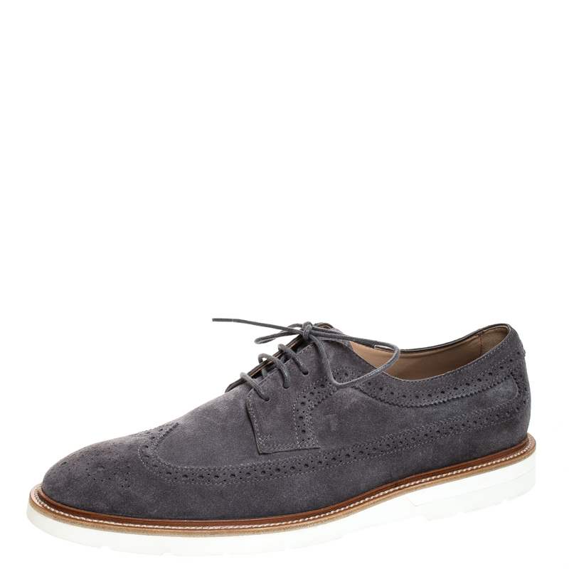 Tod's Grey Brogue Suede Bucature Lace Up Derby Size 43