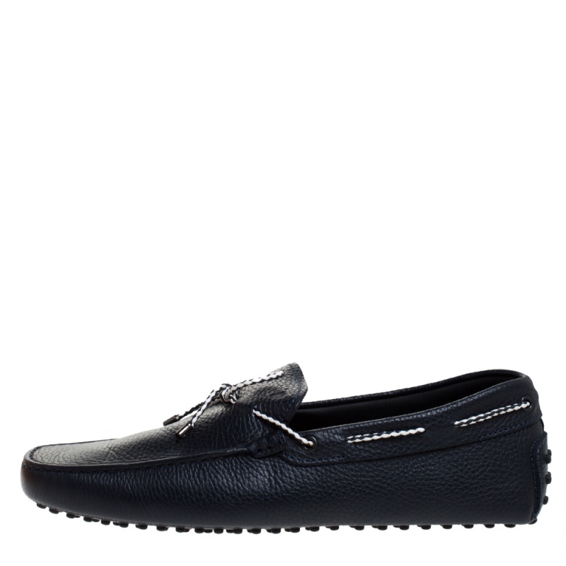 

Tod's Navy Blue Leather Bow Loafers Size