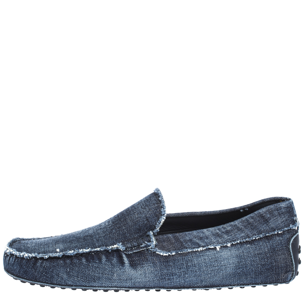 

Tod's Blue Denim Fabric Slip On Loafers Size