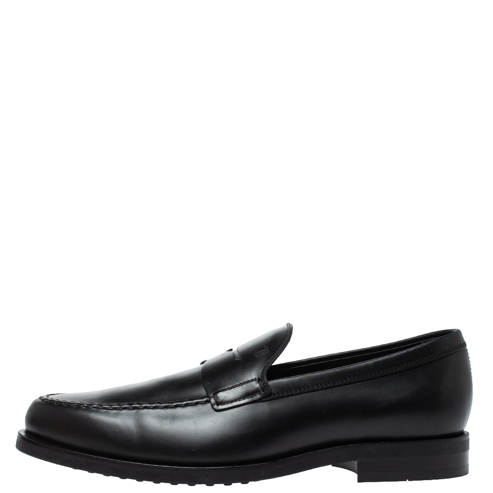 

Tod's Black Leather Penny Slip On Loafers Size