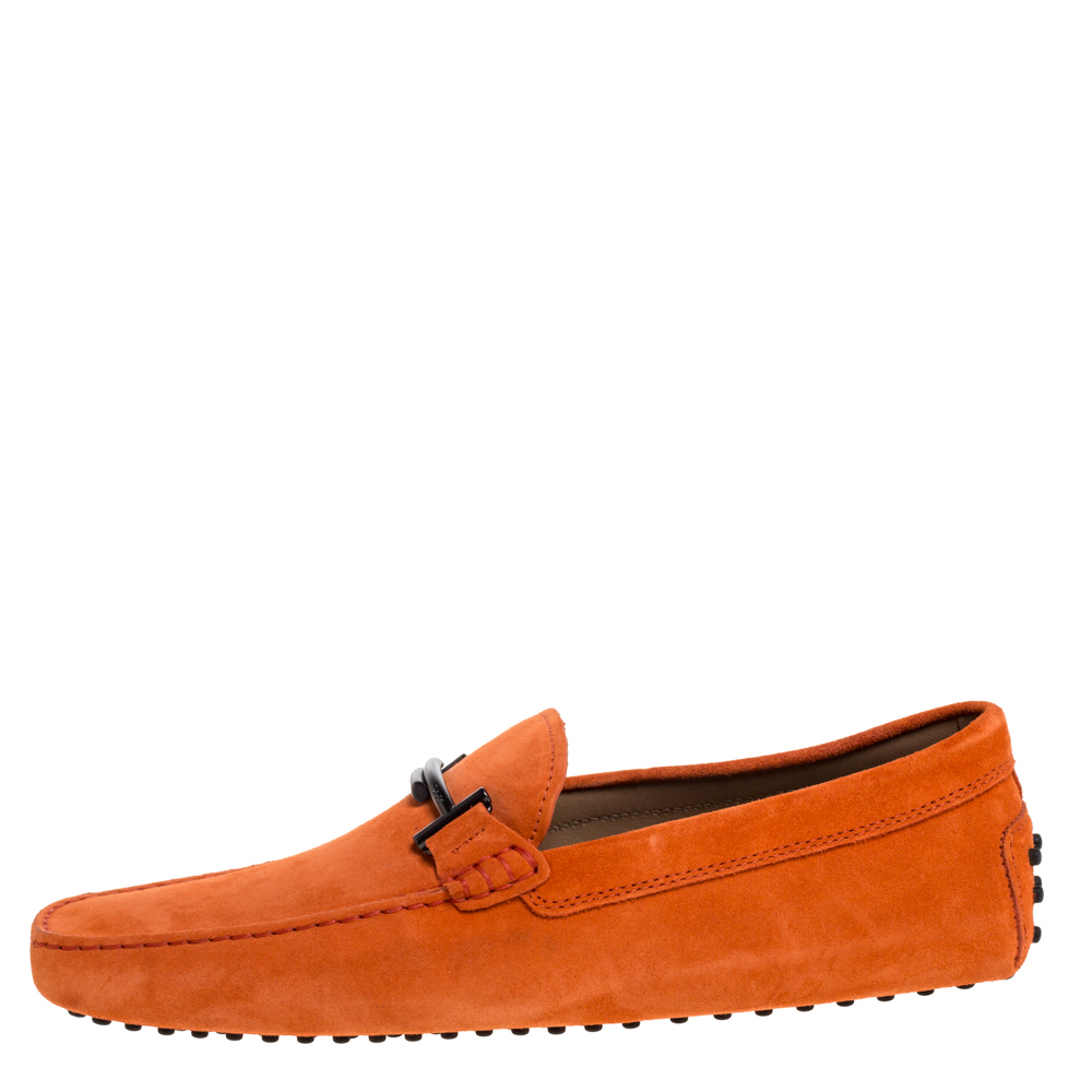 

Tod's Orange Suede Leather Double T Slip On Loafers Size