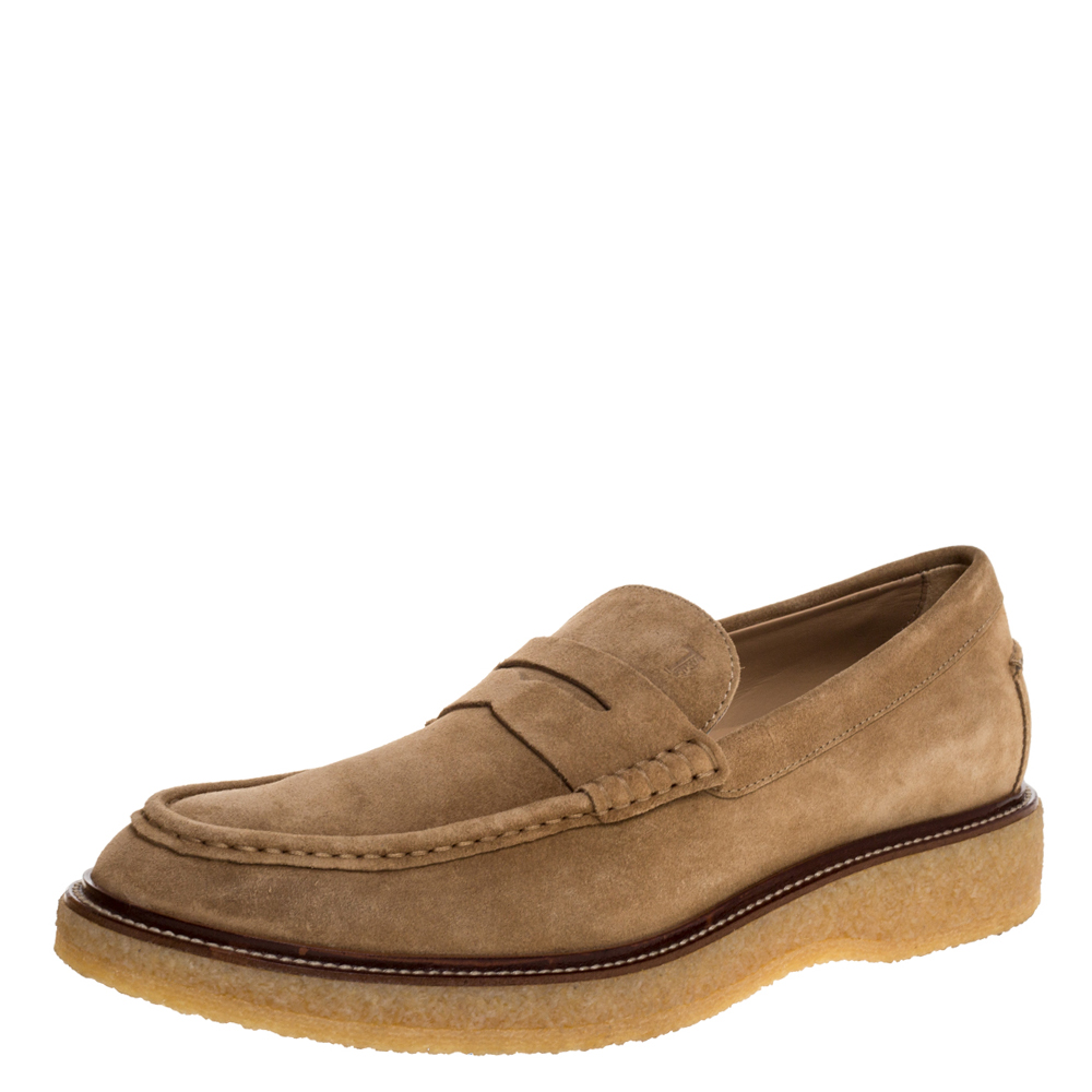مملوكة مسبقًا Tod's Light Brown Suede Leather Penny Slip On Loafers Size 42