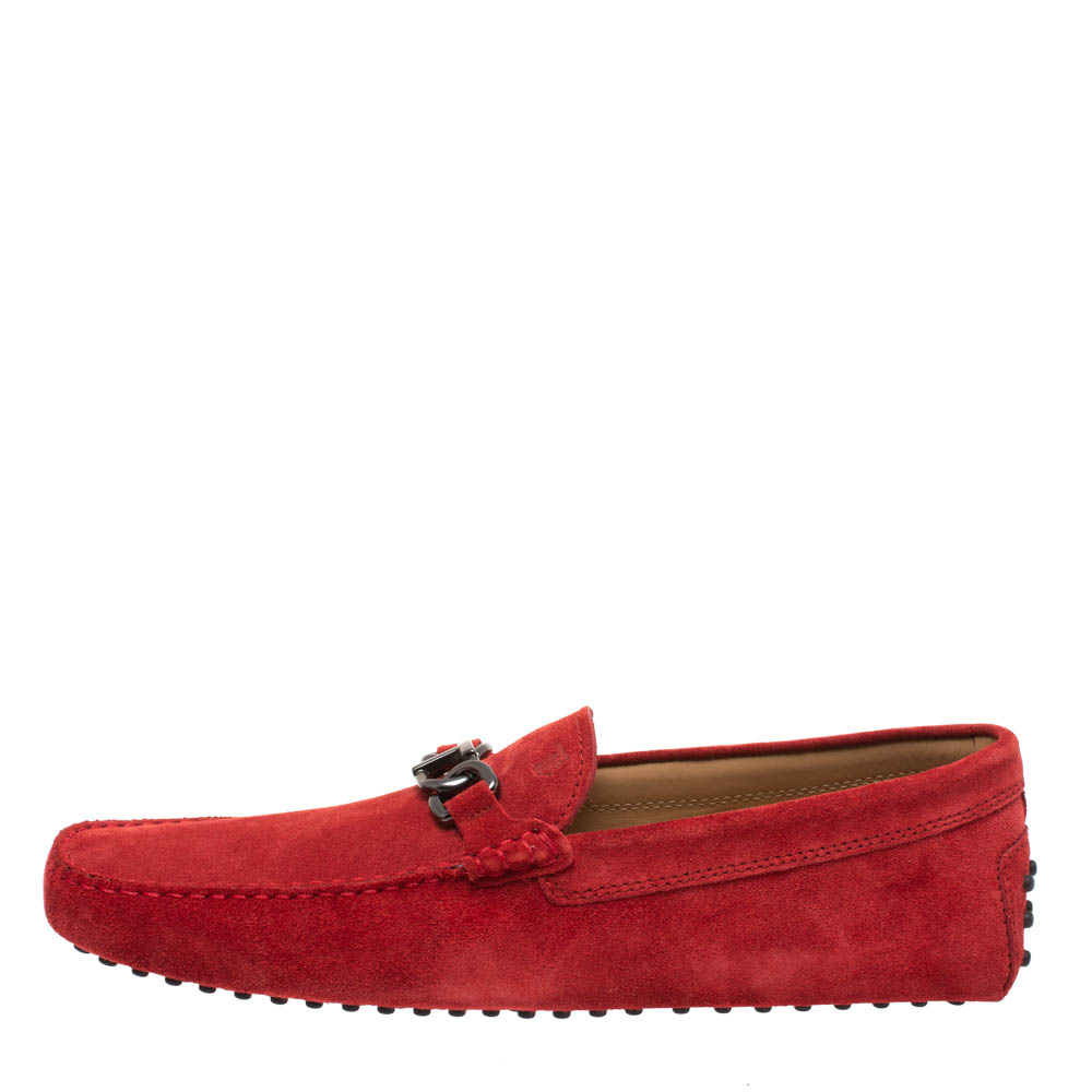 

Tod's Cinnamon Red Suede Chain T Slip On Loafers Size