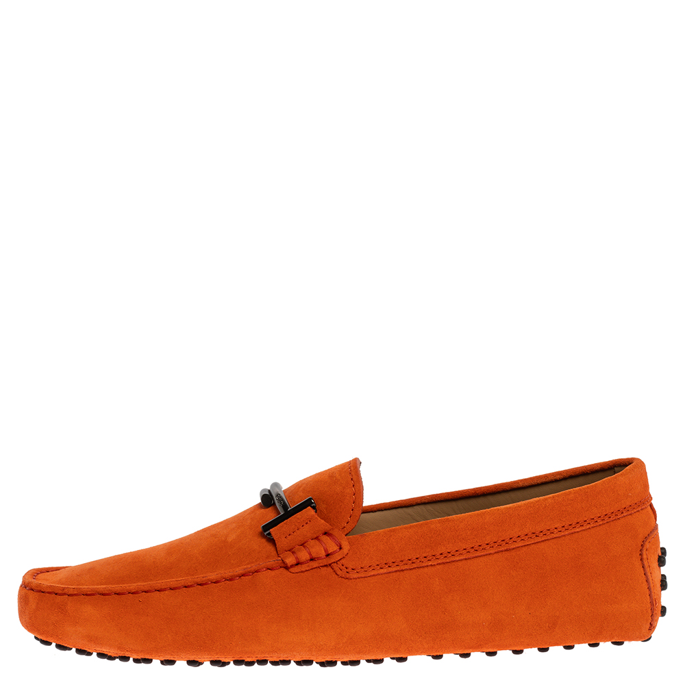 

Tod's Orange Suede Leather Double T Slip On Loafers Size