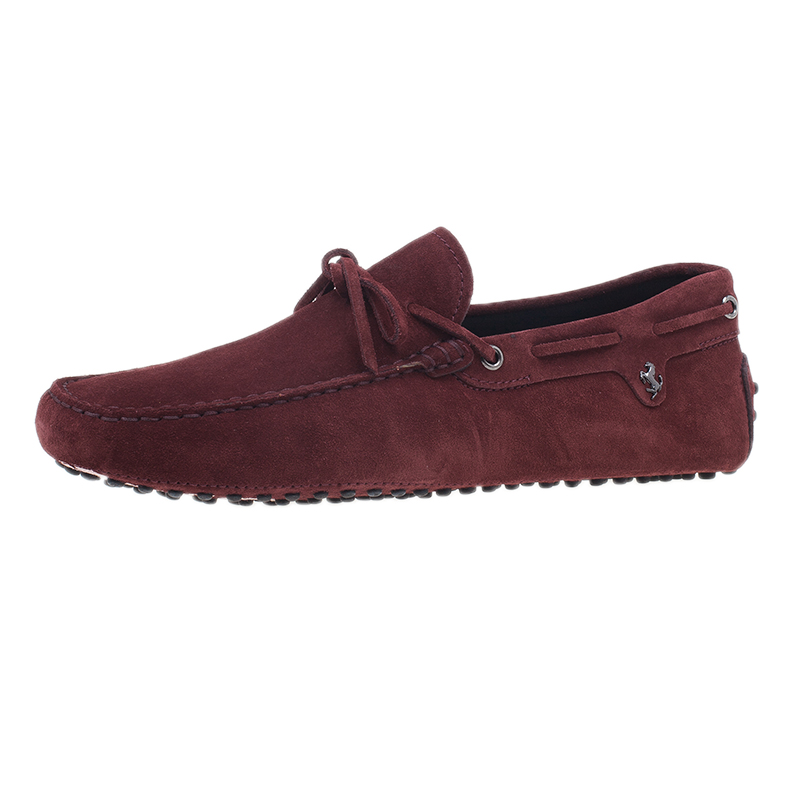 مملوكة مسبقًا Tod's for Ferrari Limited Edition Maroon Suede Bow Loafers Size 42