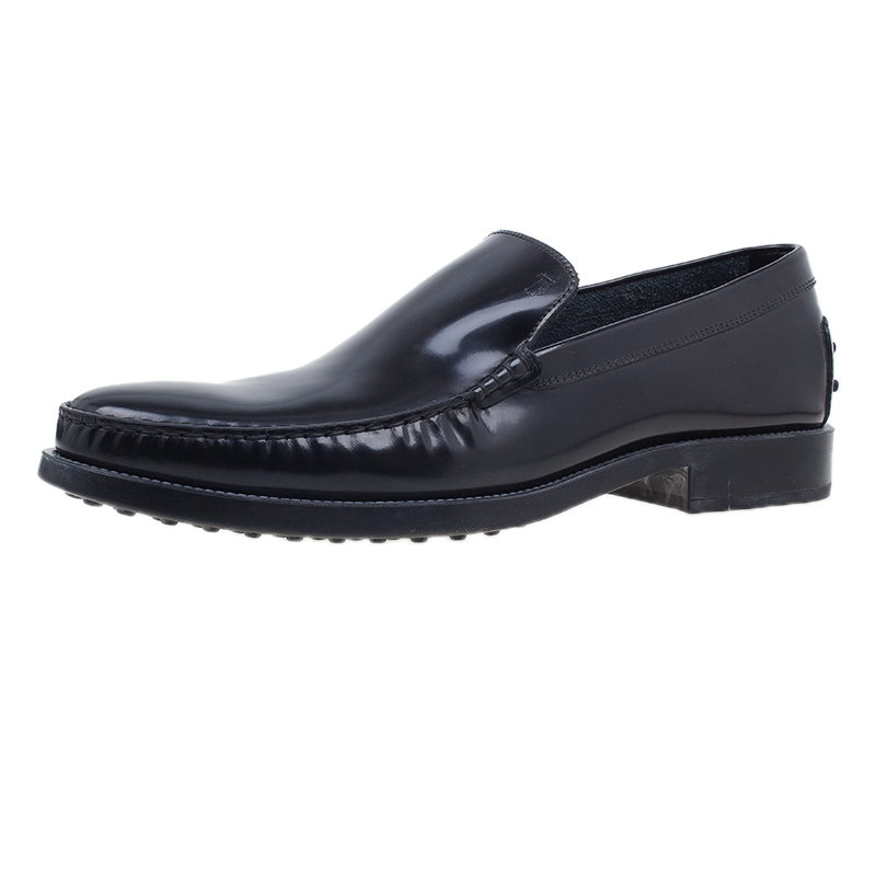 Pre Owned Tod's Black Leather Slip On Loafers Size 45.5