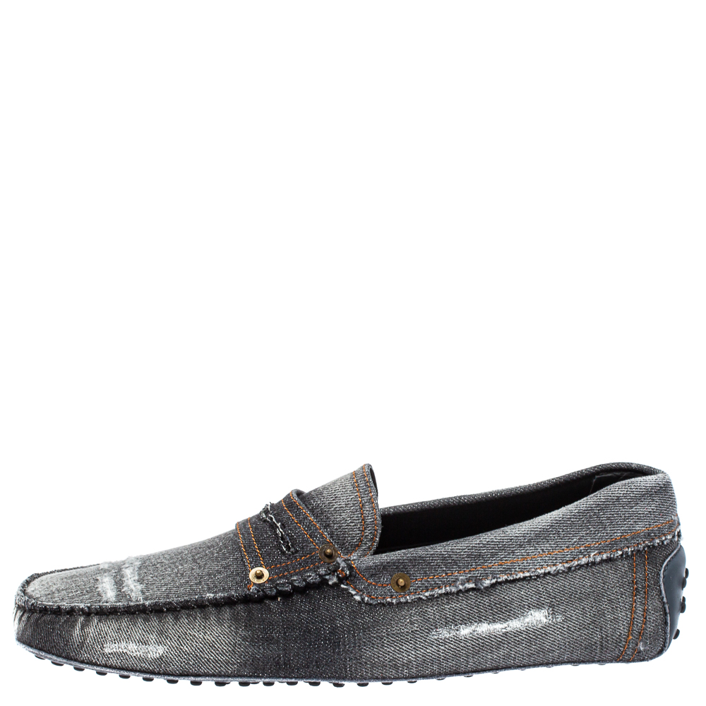 

Tod's Two Tone Denim Fabric Gommino Penny Slip On Loafers Size, Grey