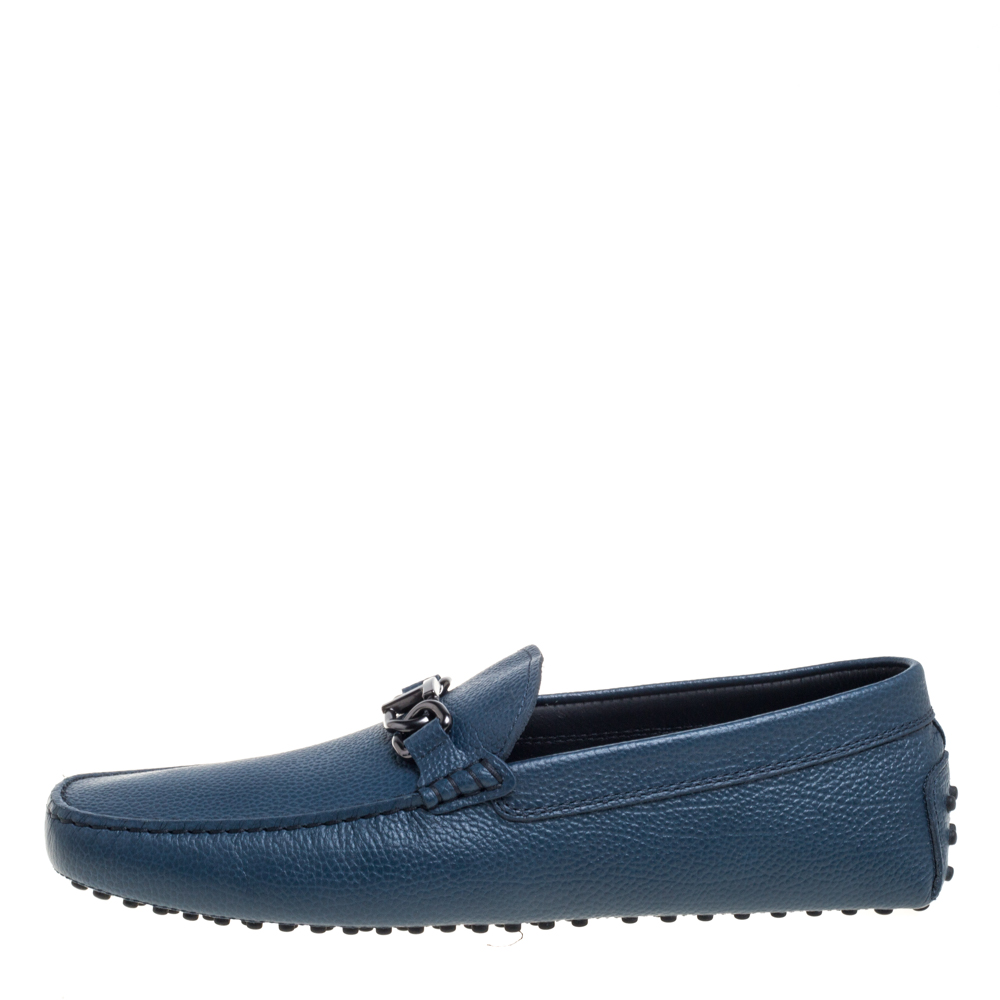 

Tod's Blue Leather Gommino Slip On Loafers Size