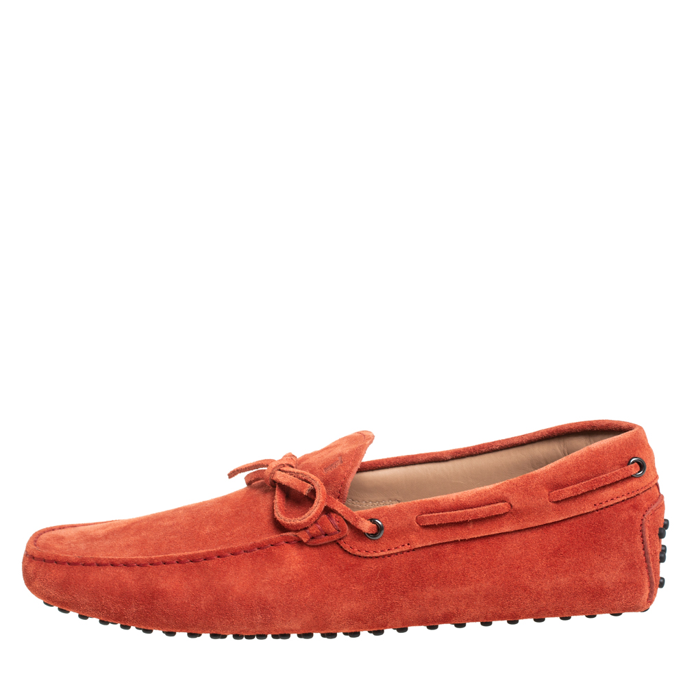 

Tod's Orange Suede Gommino Driving Loafers Size