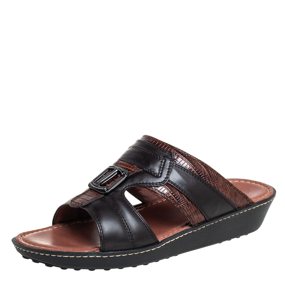 Pre-owned Tod's Brown Leather Slide Sandals Size 39.5