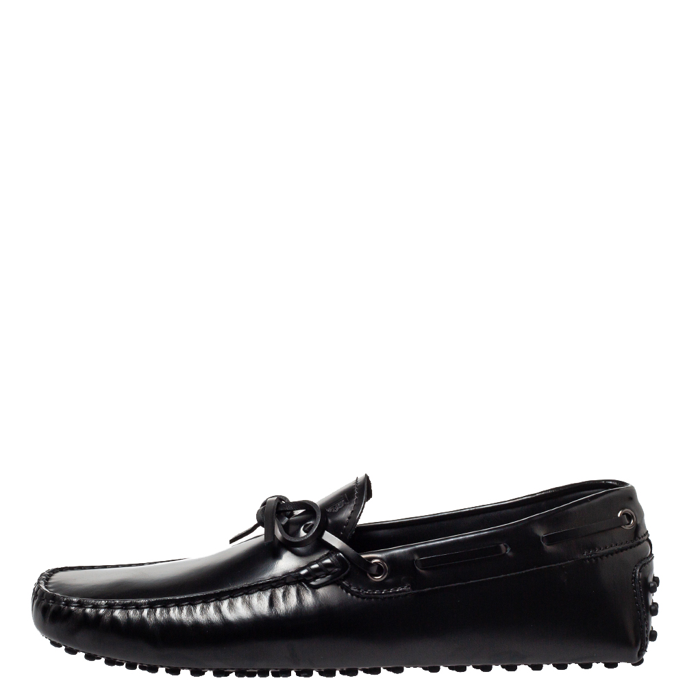 

Tod's Black Leather City Gommino Bow Loafers Size