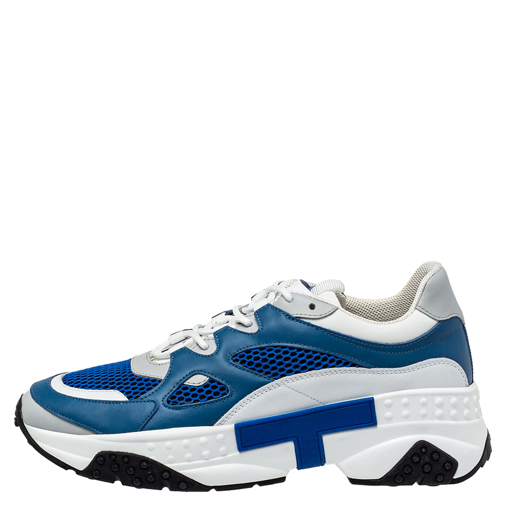 

Tod's Blue/White Mesh And Leather Low Top Sneakers Size