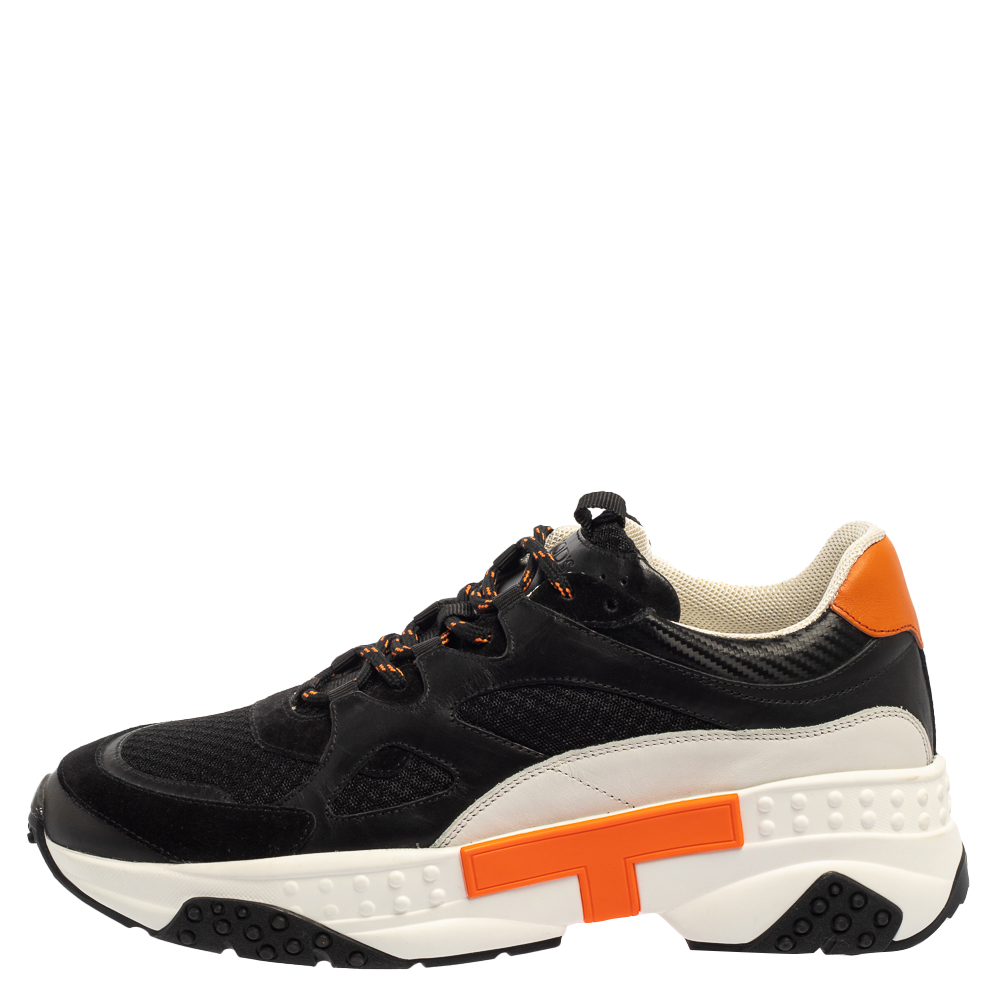 

Tod's Black/Orange Mesh and Leather Chunky Platform Sneakers Size