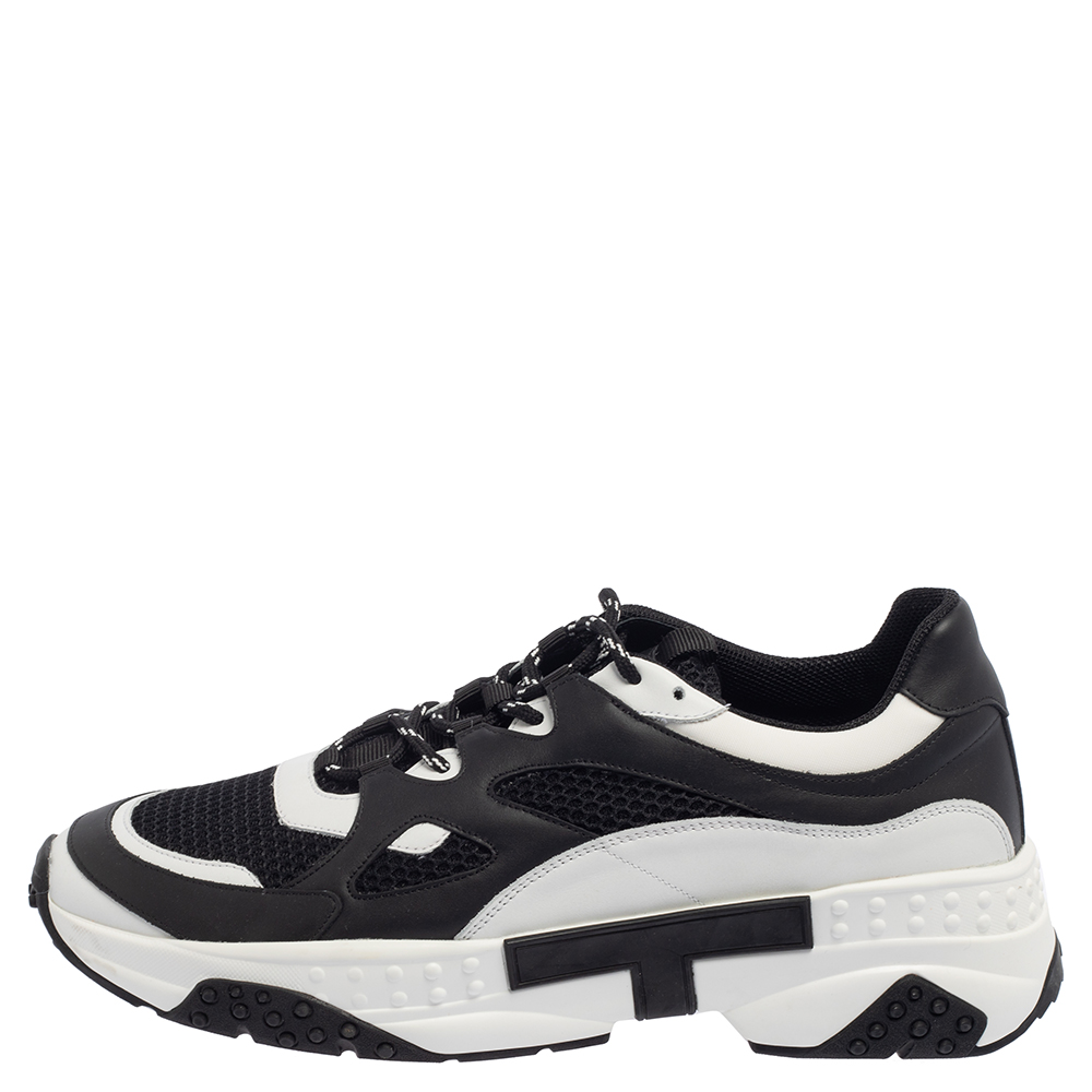 

Tod's Black/White Leather And Mesh Lace Up Sneakers Size