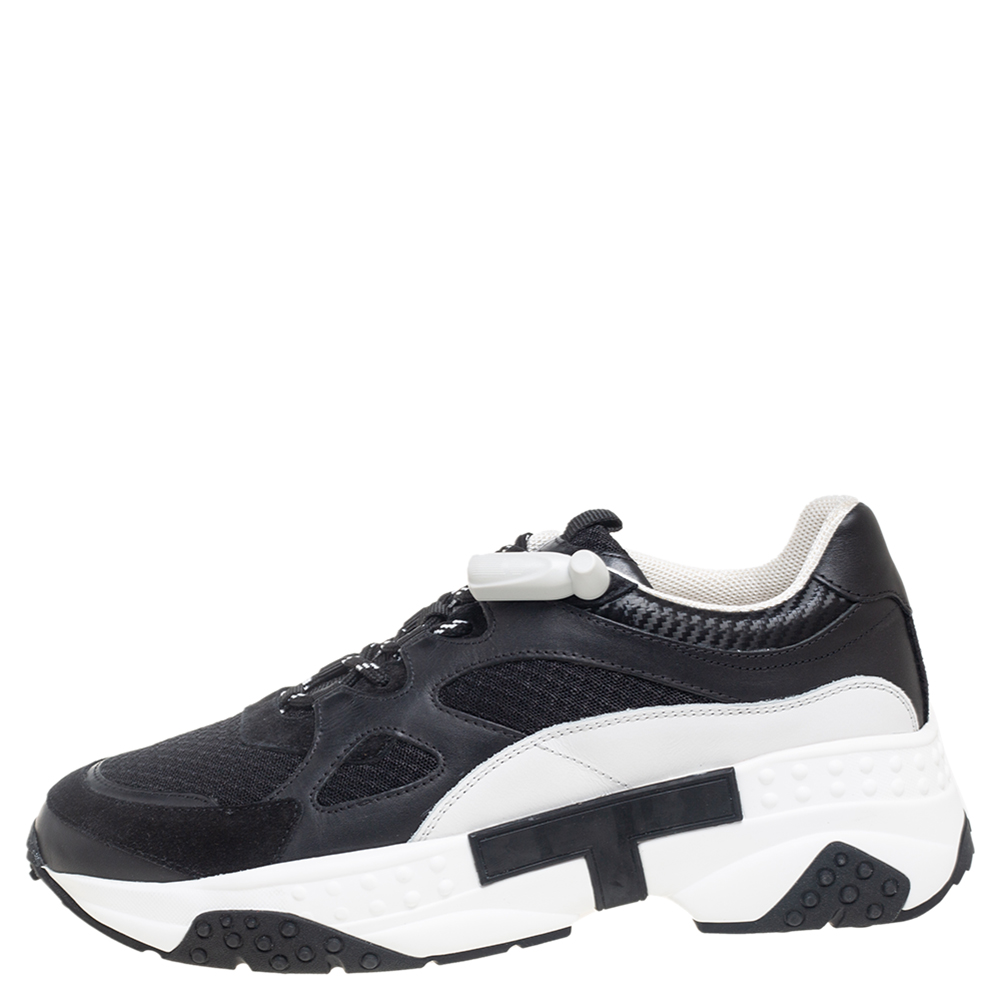 

Tod's White/Black Leather and Mesh Lace Up Sneakers Size