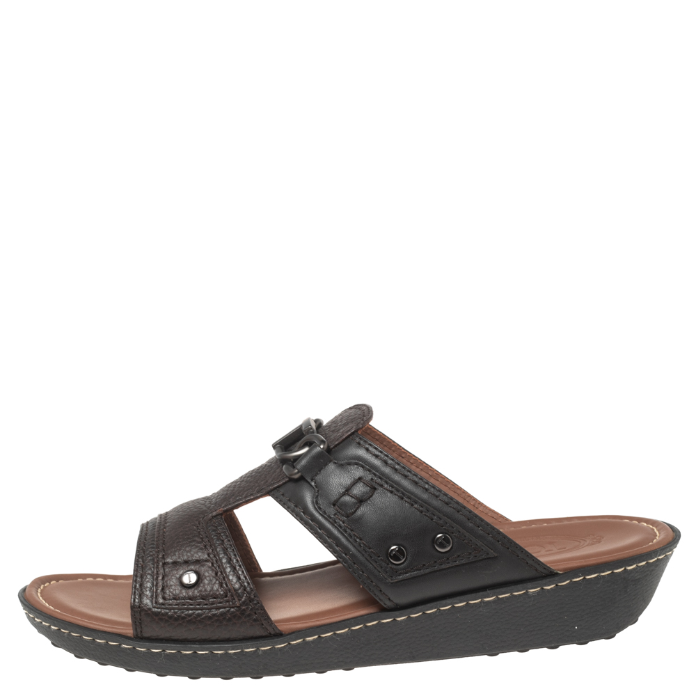 

Tod's Dark Brown Leather Slide Sandals Size