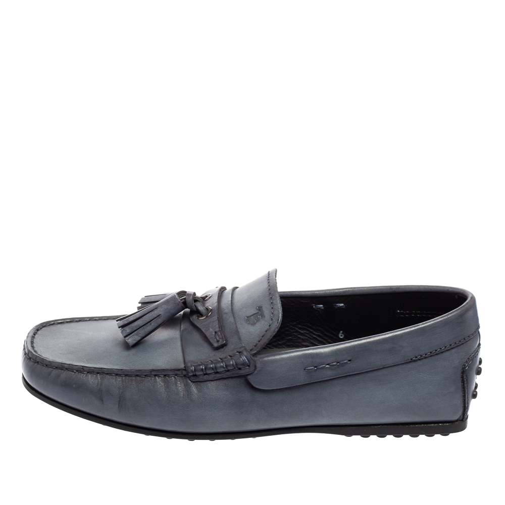 

Tod's Grey Leather Slip On Loafers Size
