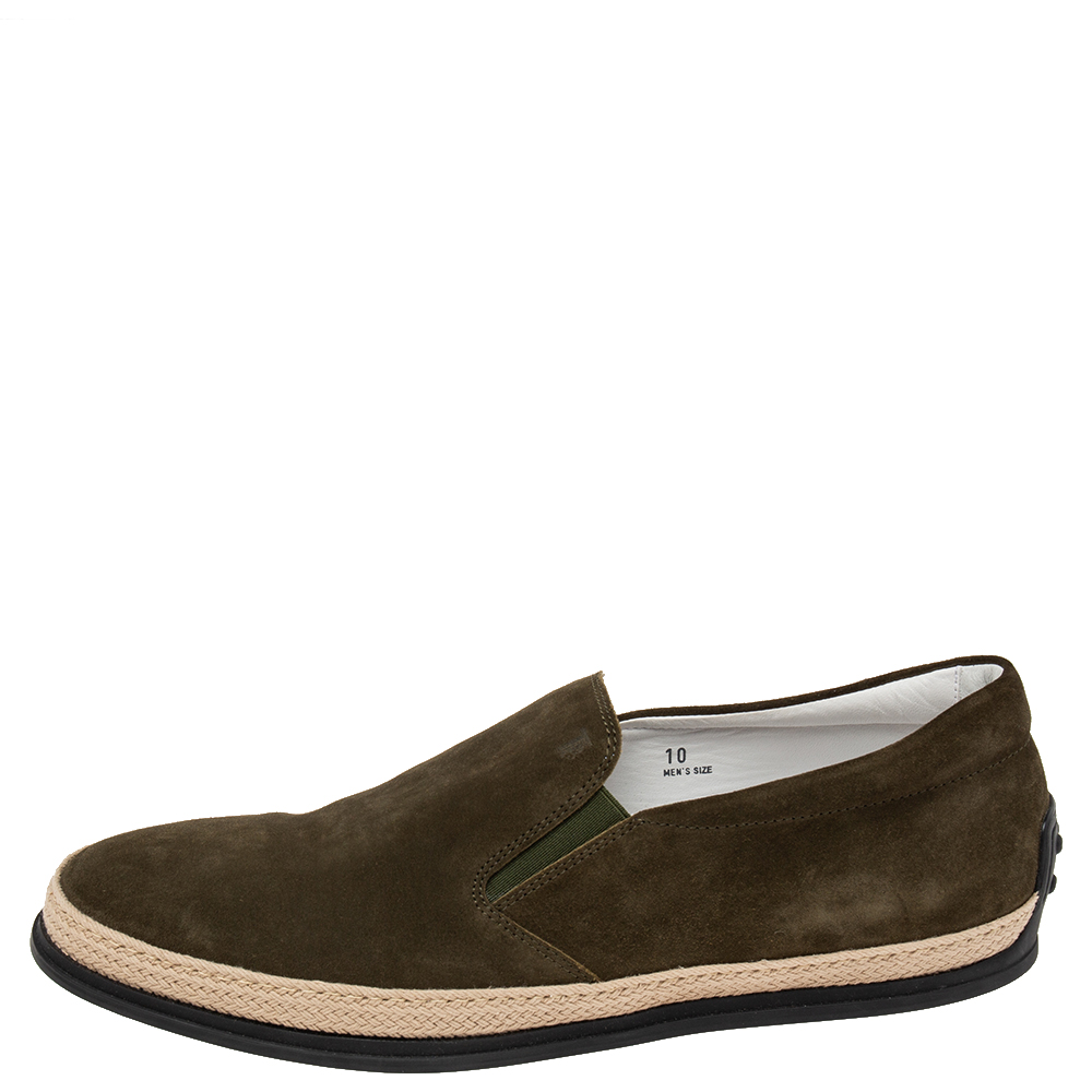 

Tod's Dark Green Suede Slip On Loafers Size