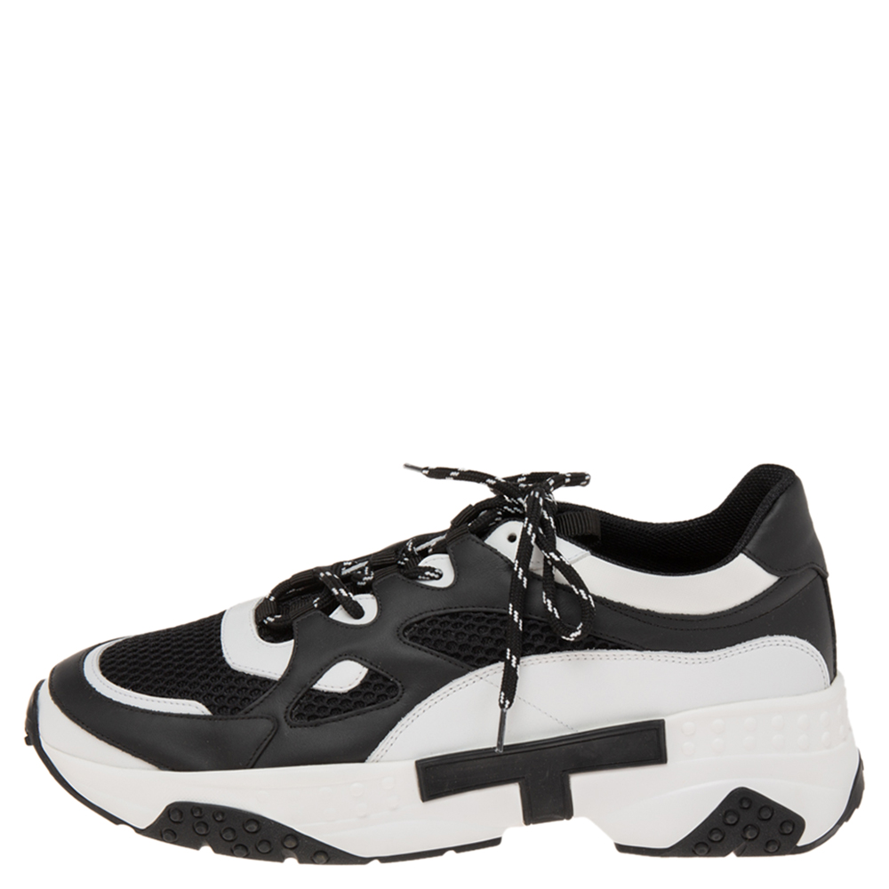 

Tod's Black/White Leather And Mesh Lace Up Sneakers Size