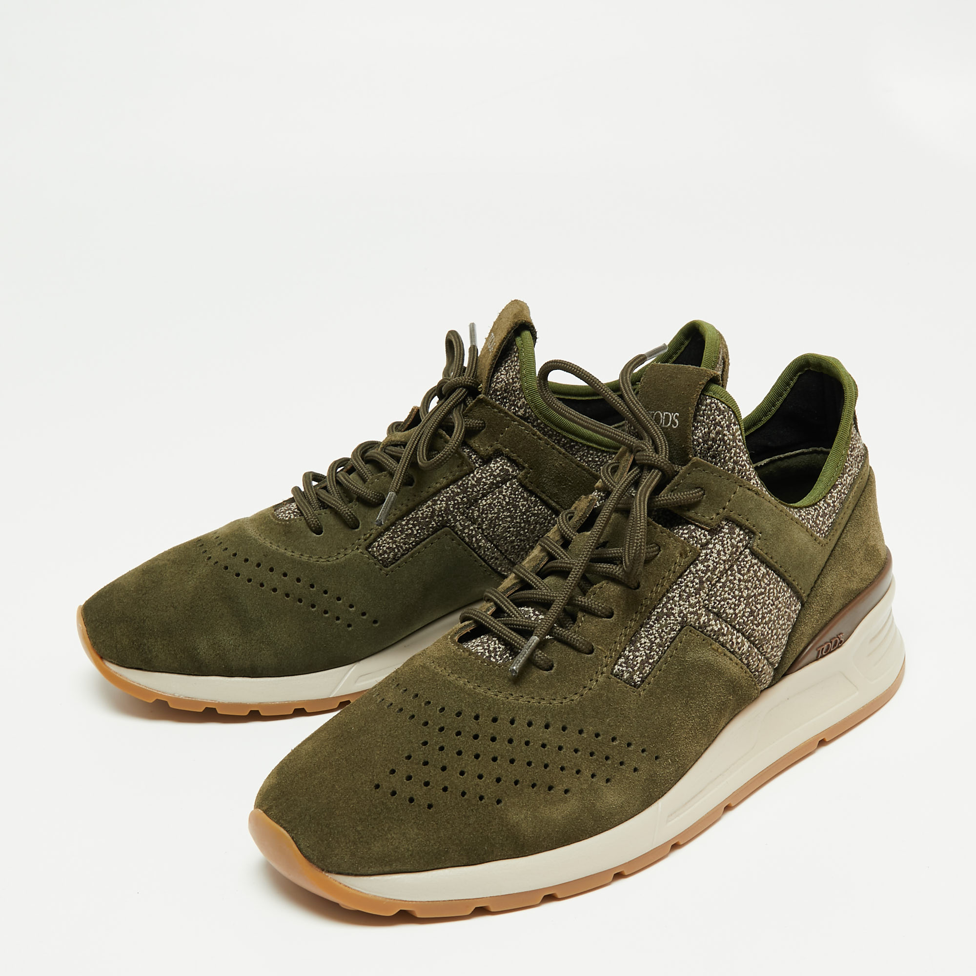 

Tod's Olive Green/Brown Suede And Fabric Low Top Sneakers Size
