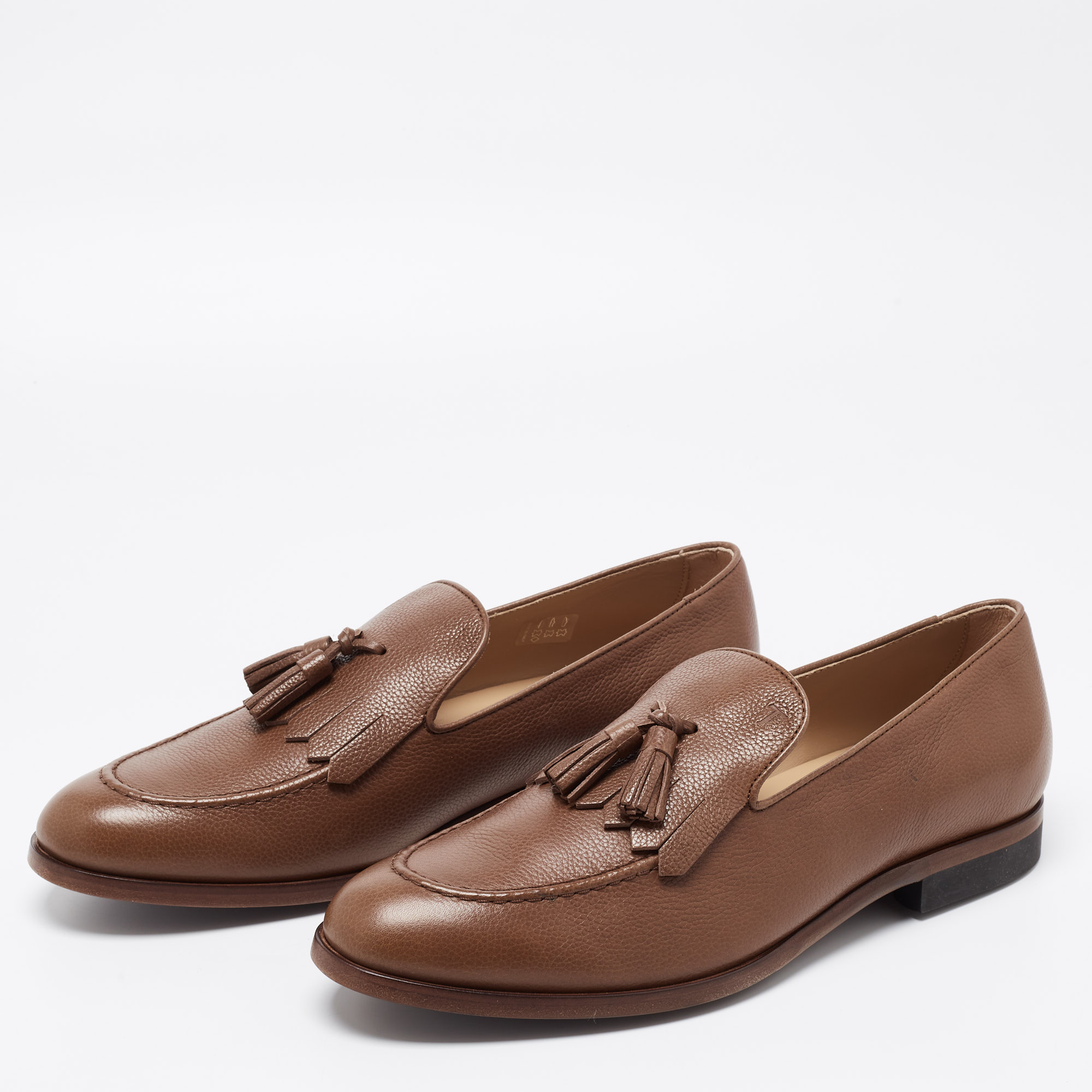 

Tod's Brown Leather Fringe Tassel Loafers Size