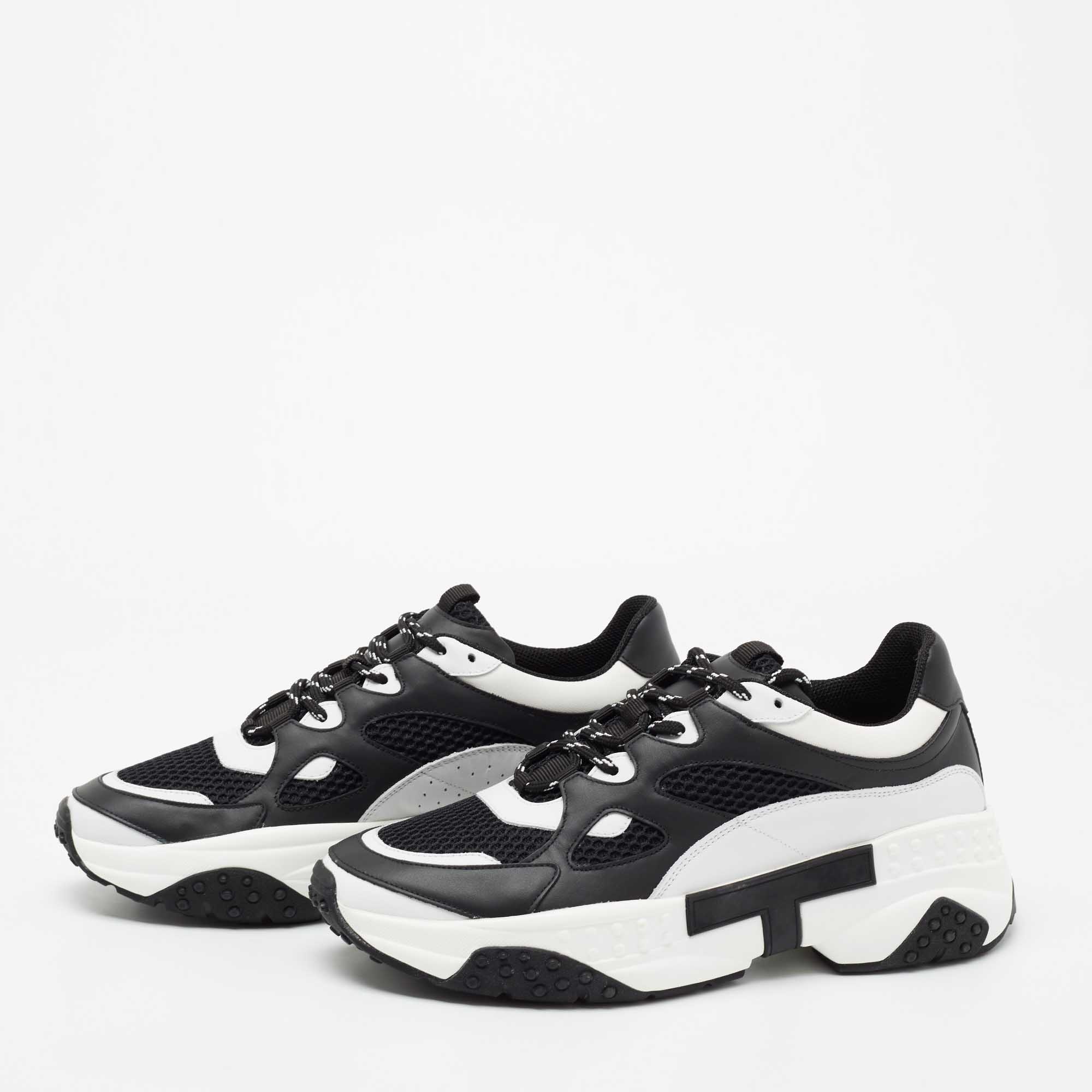 

Tod's Black/White Mesh and Leather Chunky Sneakers Size