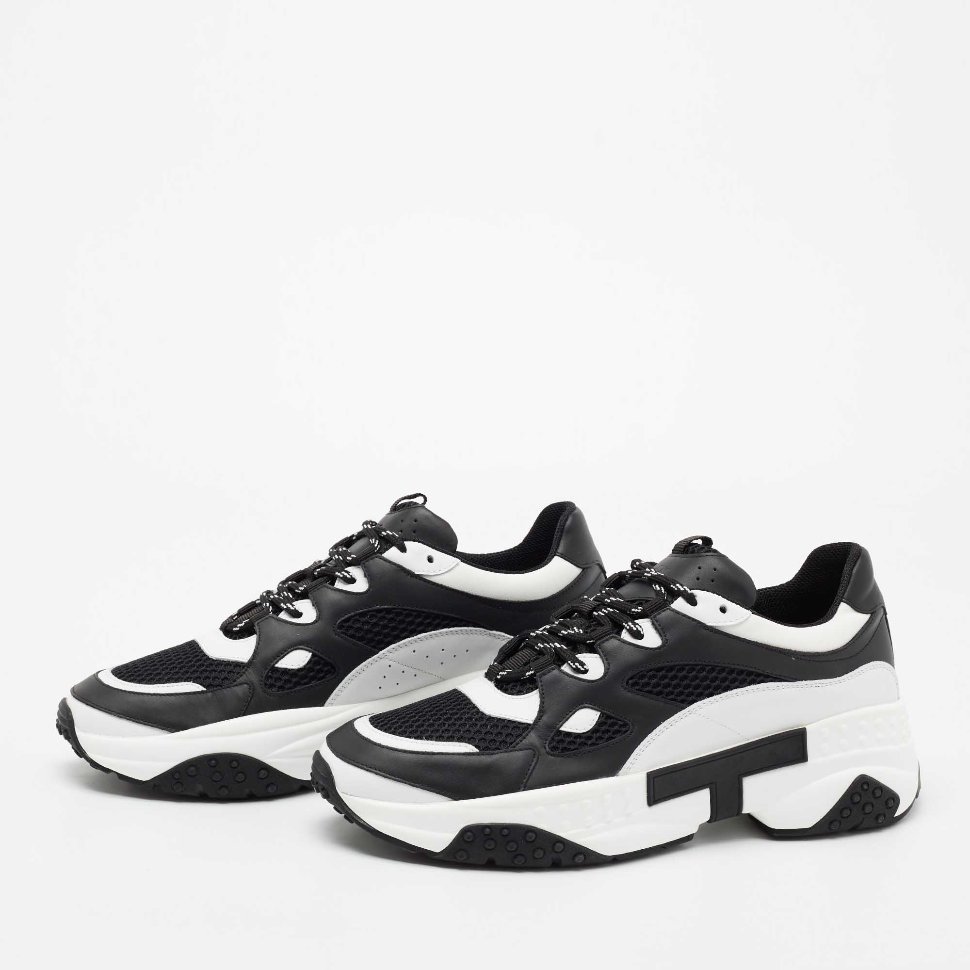 

Tod's Black/White Mesh and Leather Chunky Sneakers Size