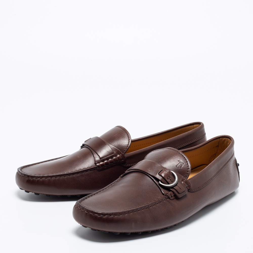 

Tod's Brown Leather Buckle Strap Loafers Size