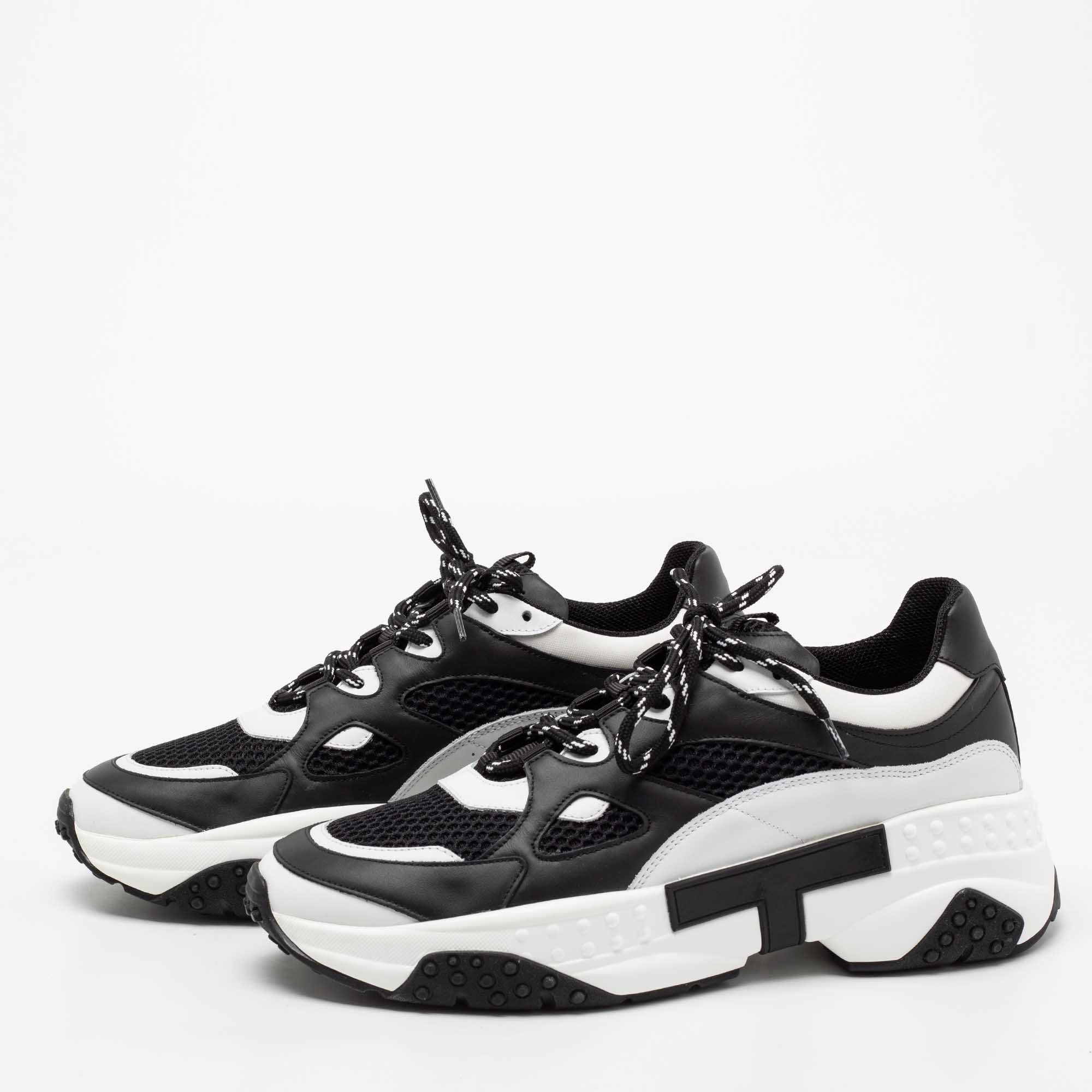 

Tod's Black/White Mesh and Leather Chunky Platform Sneakers Size