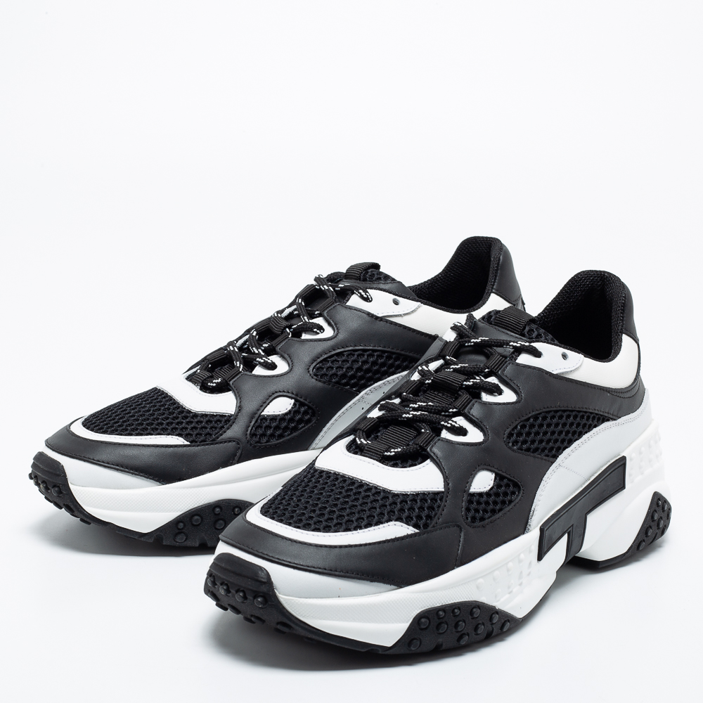 

Tod's Black/White Leather and Mesh Lace Up Sneakers Size