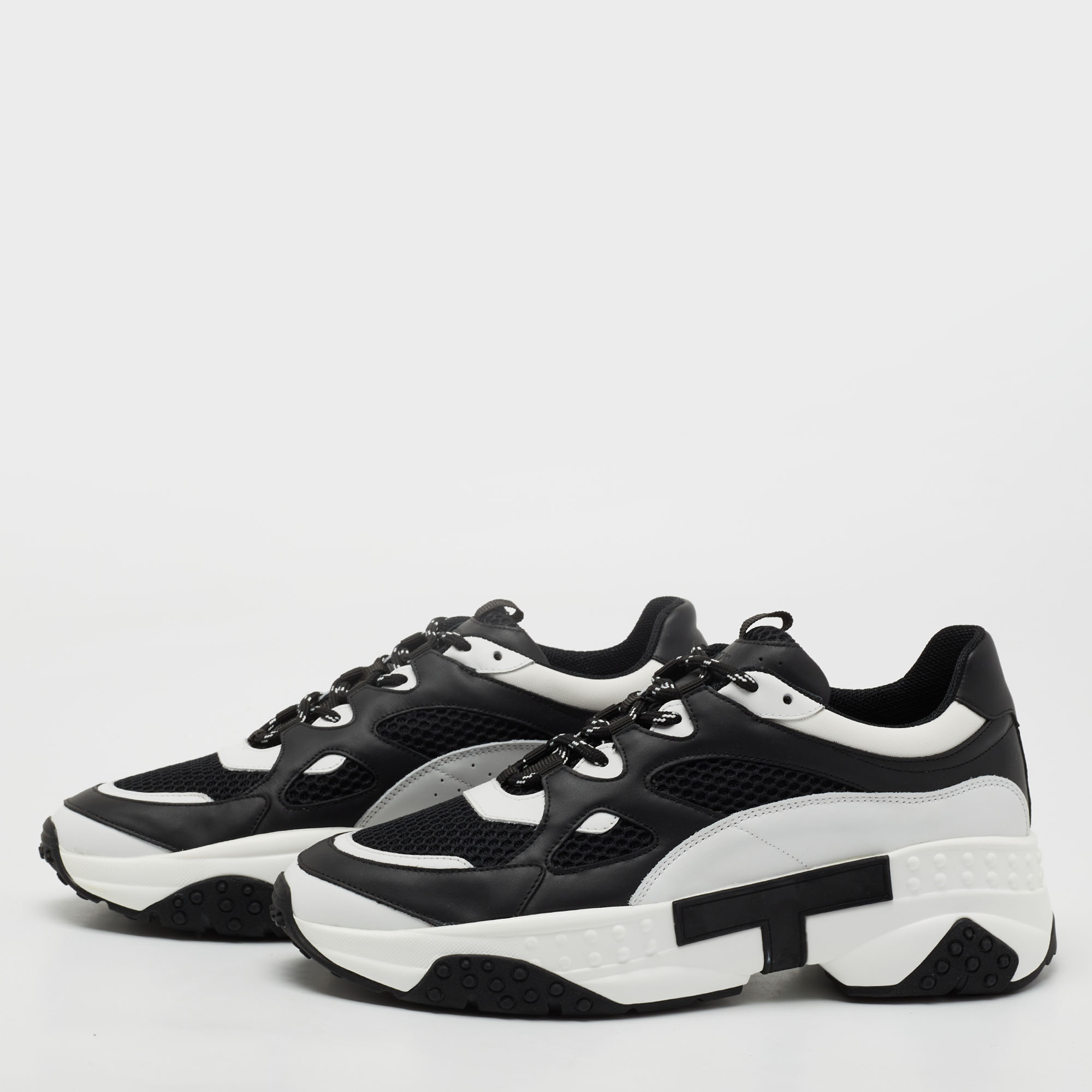 

Tod's Black/White Mesh And Leather Chunky Lace Up Sneakers Size