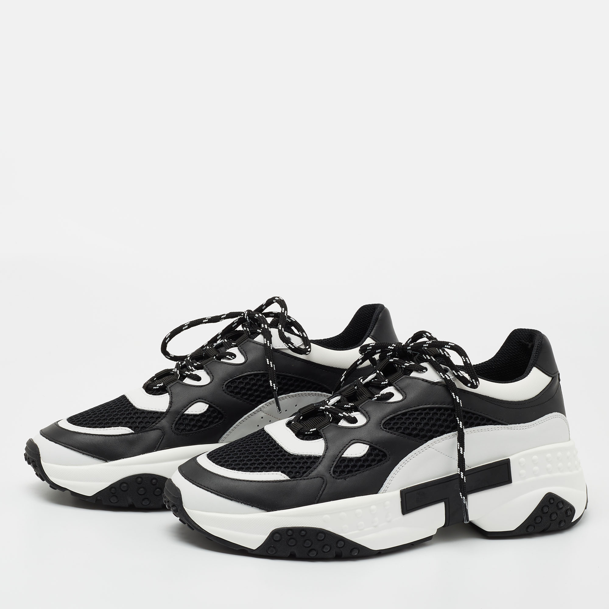 

Tod's Black/White Mesh and Leather Chunky Sneakers Size