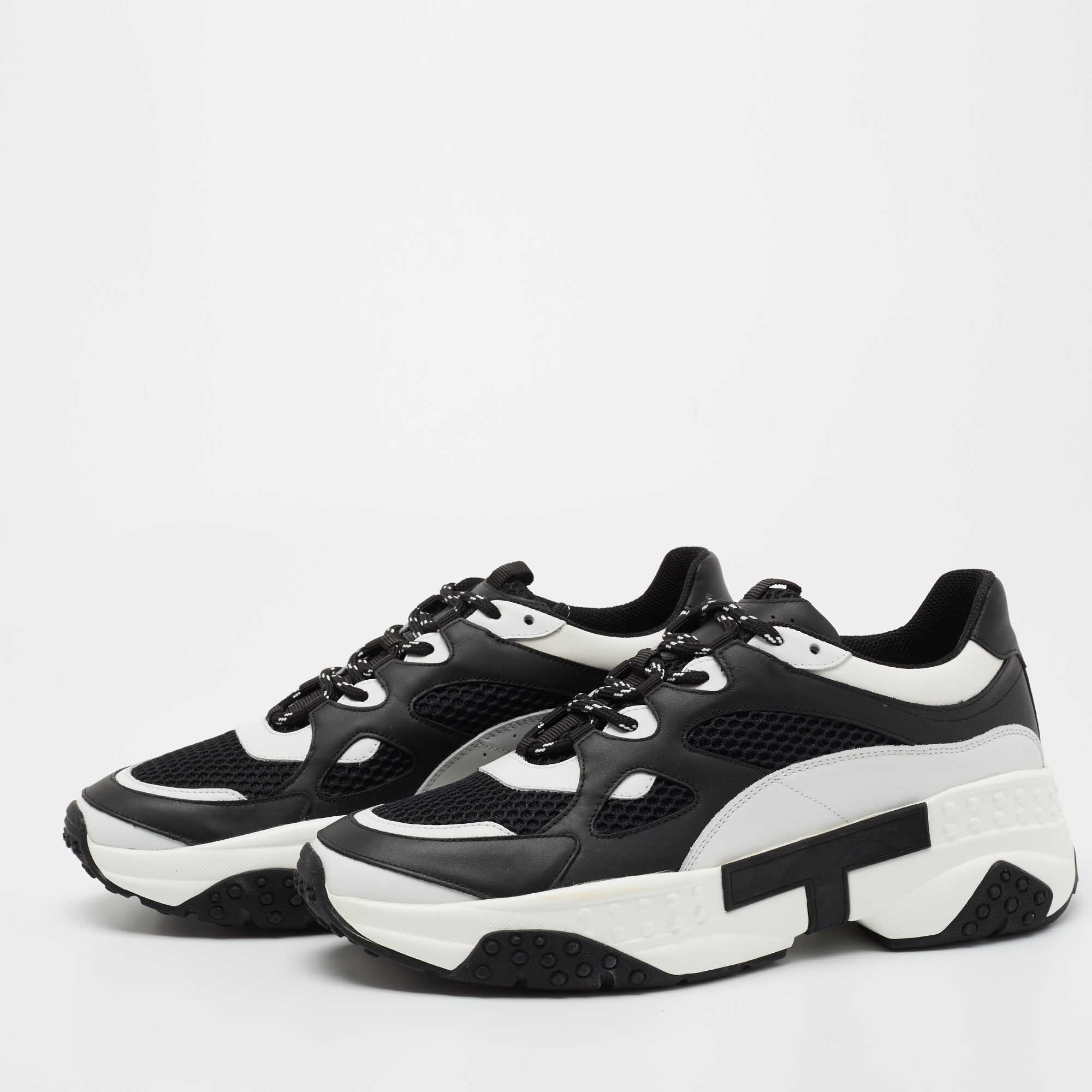 

Tod's Black/White Mesh and Leather Chunky Lace Up Sneakers Size