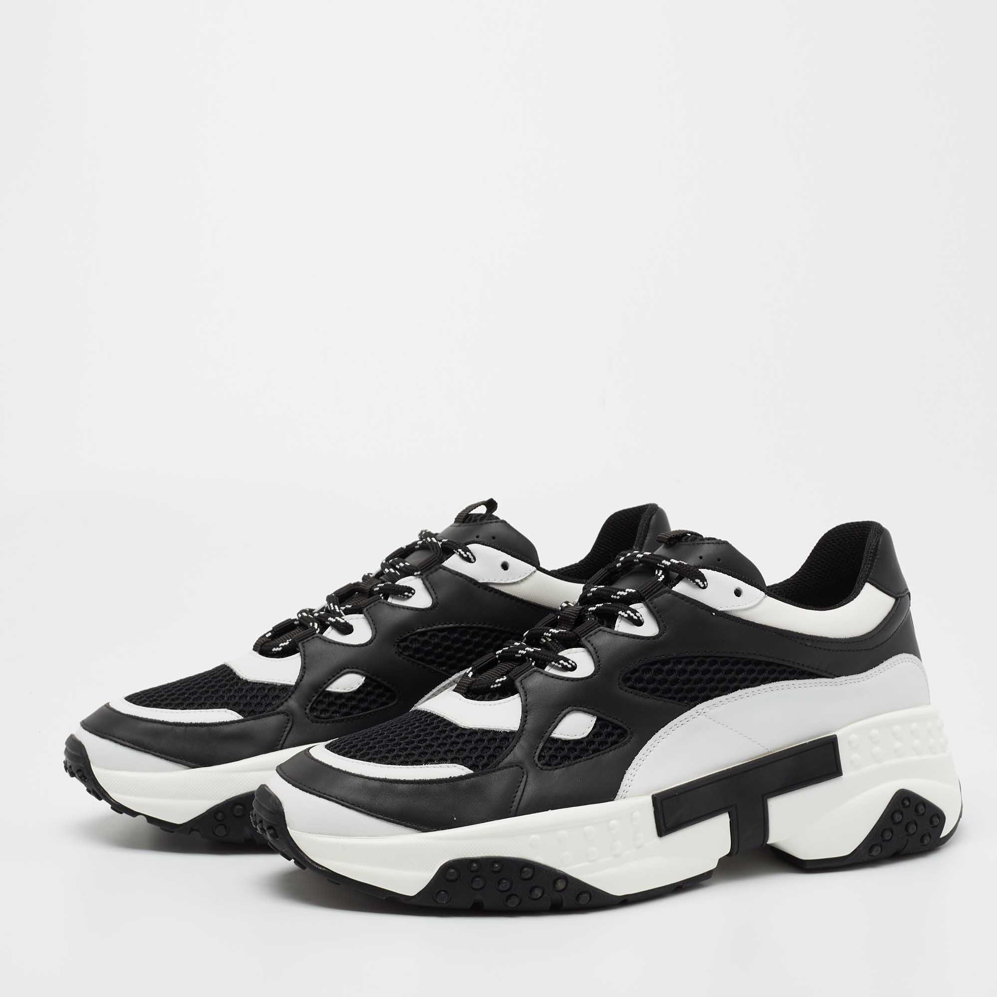 

Tod's Black/White Mesh and Leather Chunky Lace Up Sneakers Size