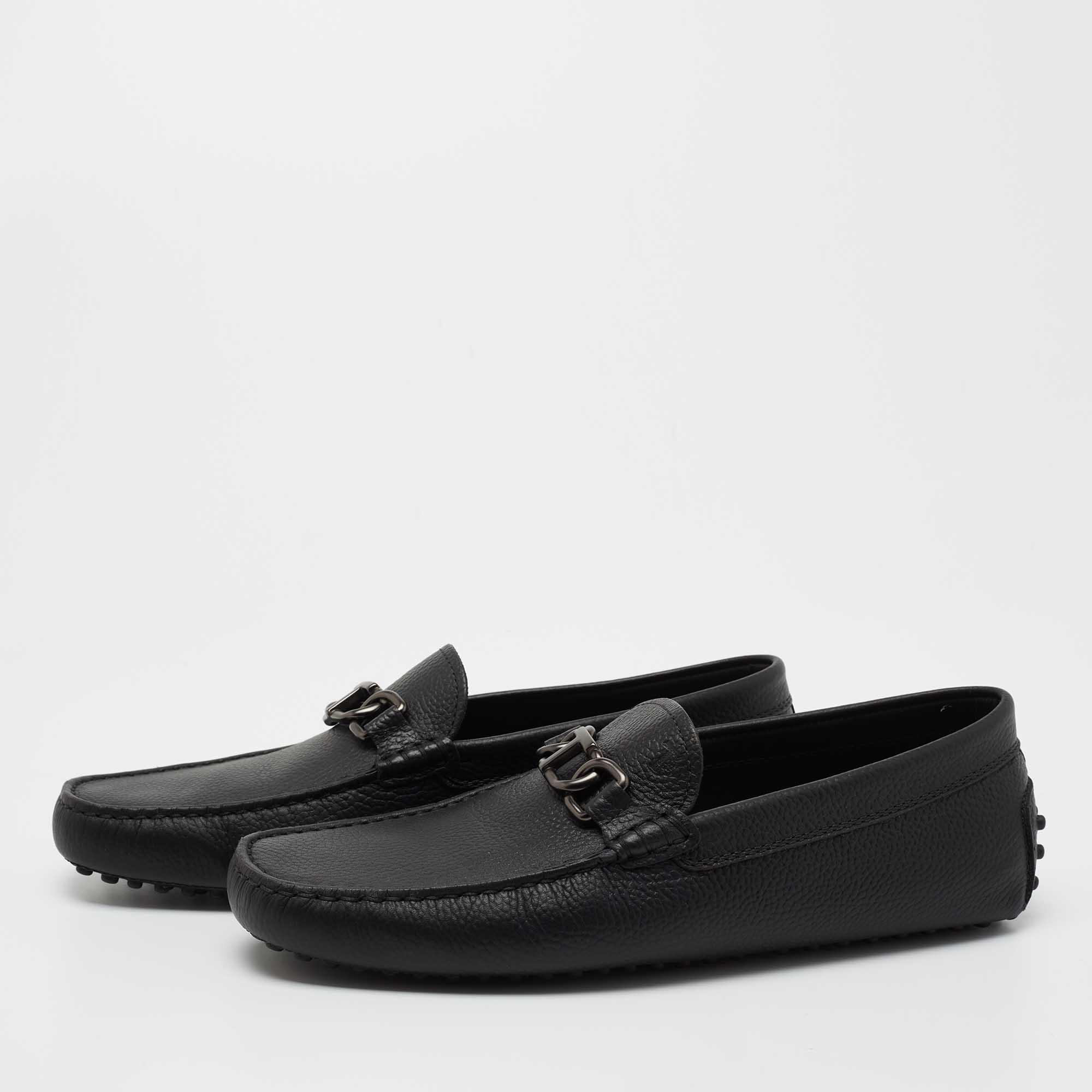

Tod's Black Leather Buckle Driver Loafers Size